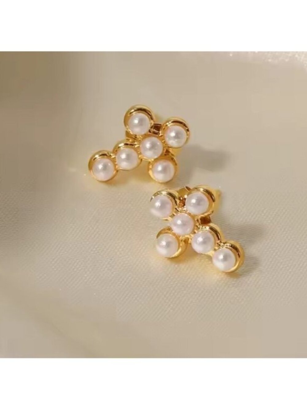 Mini Gold Pearl Cross Stud Earrings  Timeless & Tarnish Resistant Pretty Studs